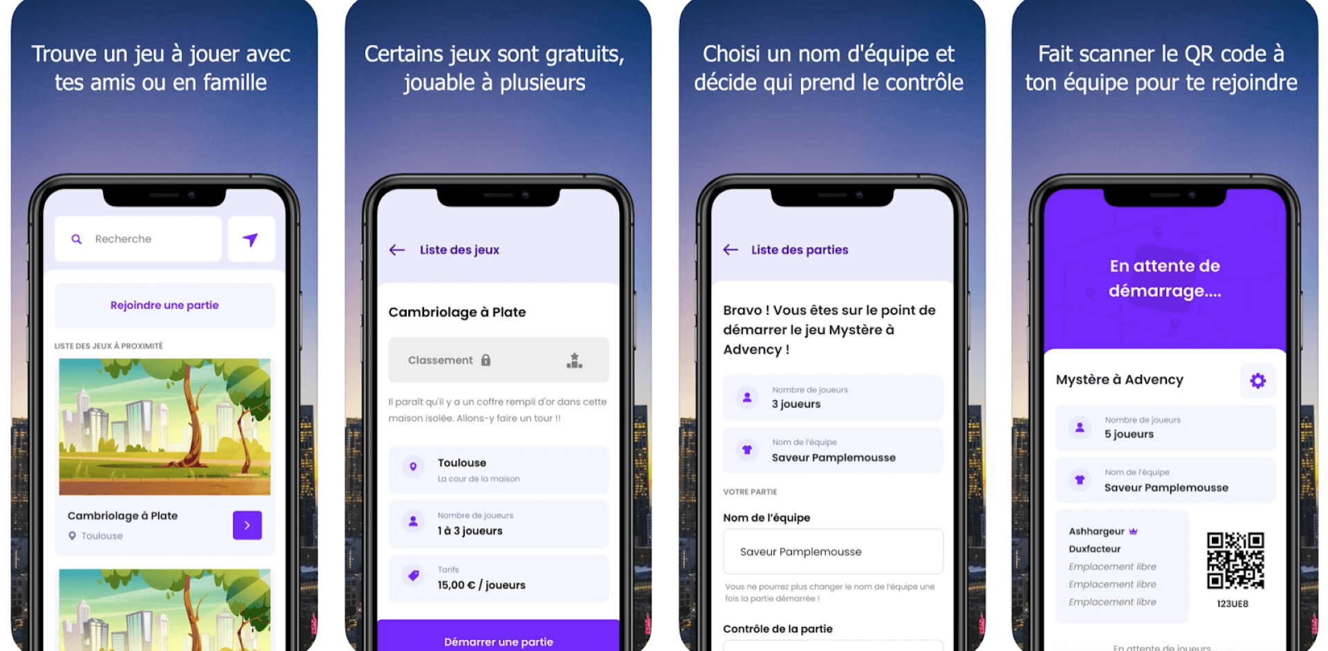 Différents écran de présentation de l'application mobile Taakaro