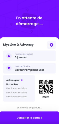 Page de démarrage d'une partie application Taakaro