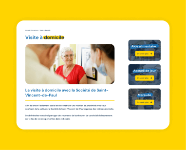Écran représentant un bloc de contenu sur les visites à domicile, du nouveau site d'SSVP.